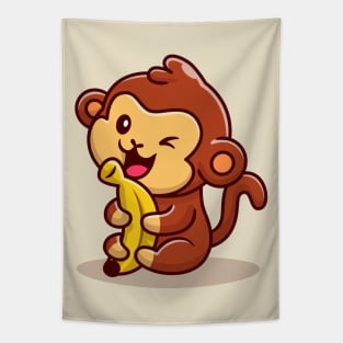 Cute Monkey Holding Banana Tapestry