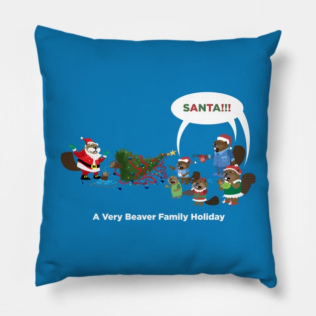 A Very Beaver Family Holiday (Santa) Pillow by Peppermint Narwhal