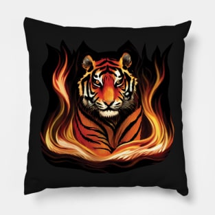 Tiger Walking Through Fire Pillow