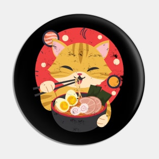 Kawaii Cat Eating Ramen Noodles Space Otaku Ramen Bowl Lover Pin