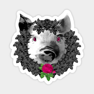 Pig Pink Rose Wreath Magnet