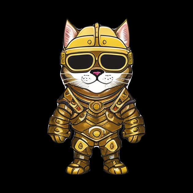 Cute Cartoon Cat Knight in Full Armor for Fantasy Lovers by ImaginativeInkPOD