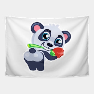 Panda holding a rose - Cute Panda Tapestry