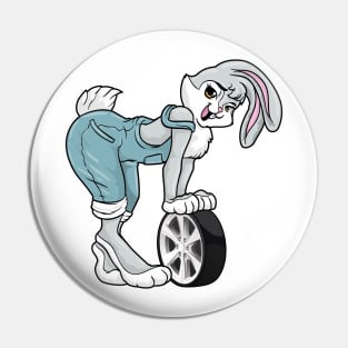 Rabbit as car mechanic with tires Pin