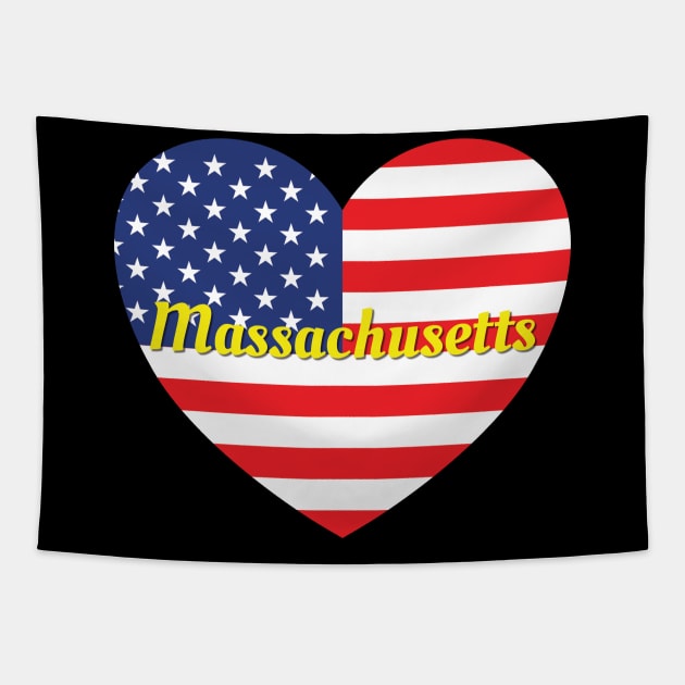 Massachusetts American Flag Heart Tapestry by DPattonPD