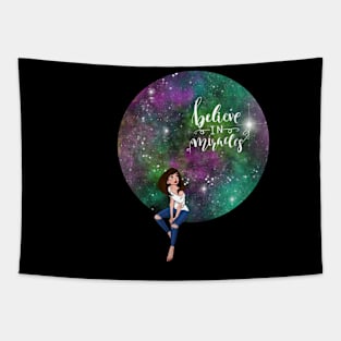 Believe in miracles girl cosmic dreams sticker Tapestry