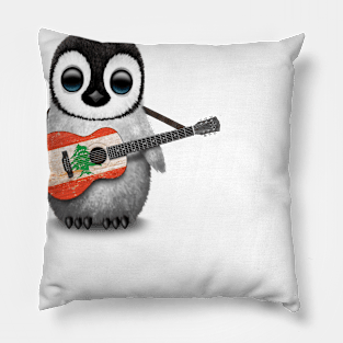 Baby Penguin Playing Lebanese Flag Guitar Pillow