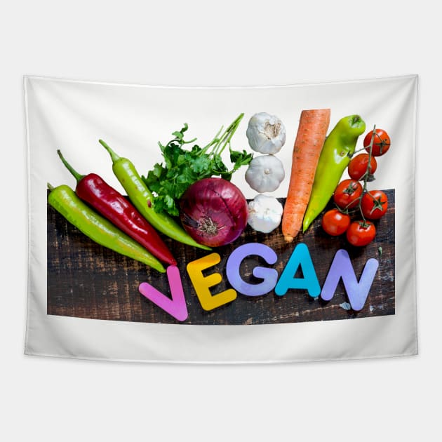 Vegan cool design with vegetables Tapestry by DimDom