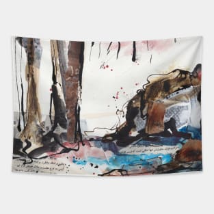 Abstract mixed media landscape - wabi sabi Tapestry