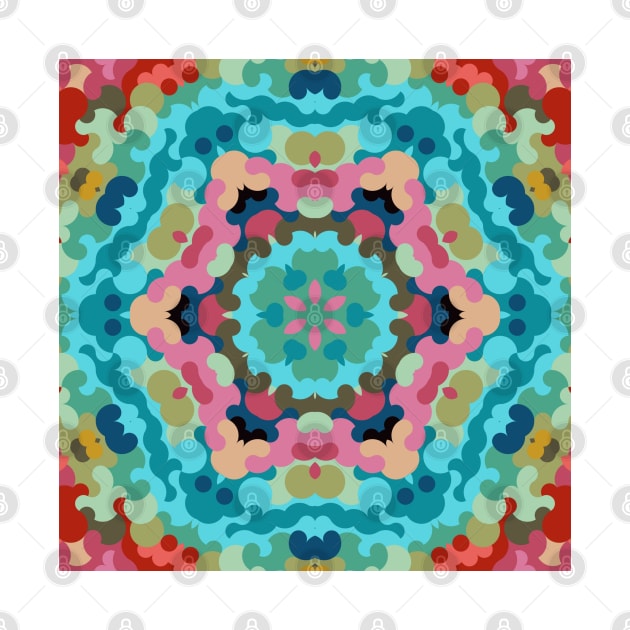 Retro Mandala Flower Blue Pink and Green by WormholeOrbital