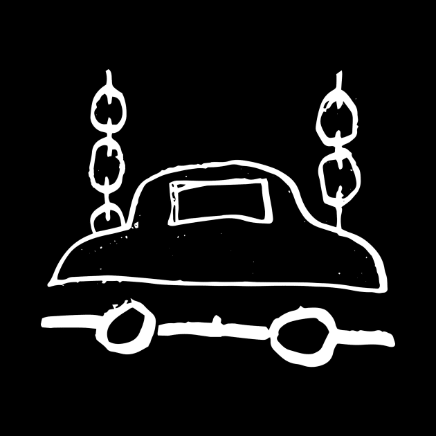 Car with Chains Doodle White by Mijumi Doodles