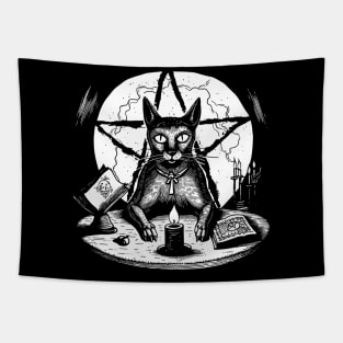 Witchy Pentagram Cat Tapestry