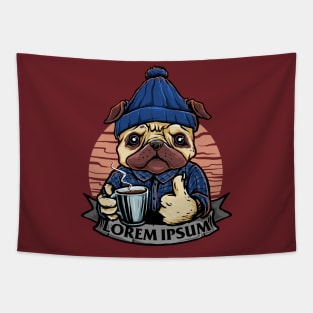 Funny dog with glass coffee Tapestry