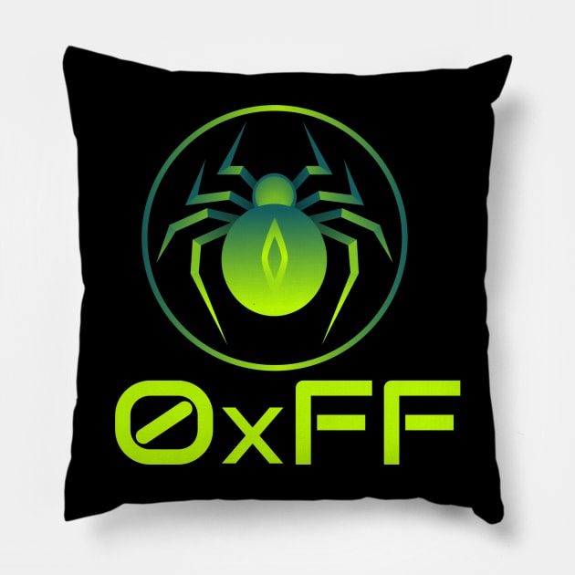 Cyber security - Hex Hacker 0xff Neon, Spider Pillow by Cyber Club Tees