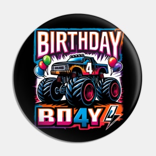 Birthday Boy 4 Years - Monster Truck Celebration (possibility of personalization with name) Pin