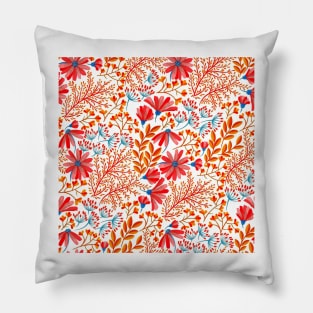 Spring pink, blue and orange floral pattern Pillow