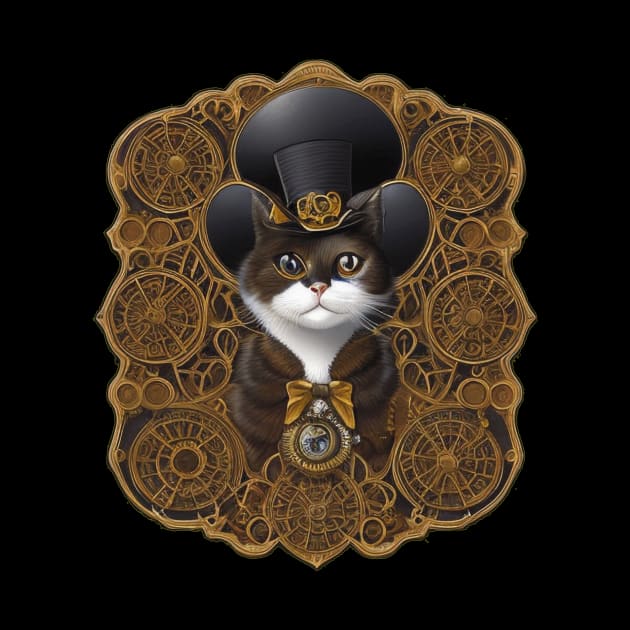 Steampunk Cat in a Top Hat with Gear-filled Background by ImaginativeInkPOD