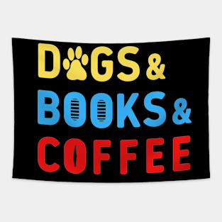 Dogs books coffee colorful text Tapestry