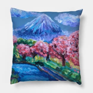 Japanese Cherry Blossom Mountain Pillow