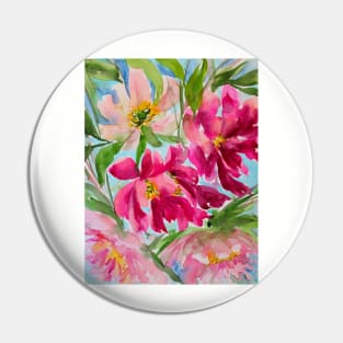 Windy Peony Watercolor Painting Pin