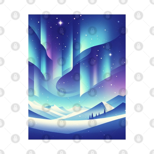 Northern Lights Design With Stars by PrintDrapes