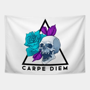 Carpe Diem Skull and Rose Tapestry