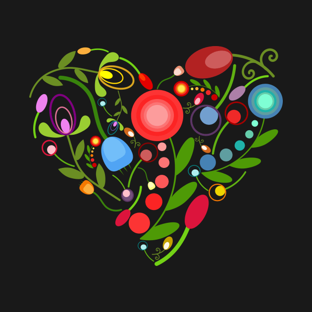 Floral heart on black by hedehede