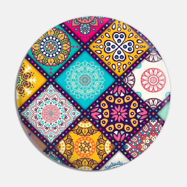 Retro Colorful Vintage Pattern Pin by KCcreatives