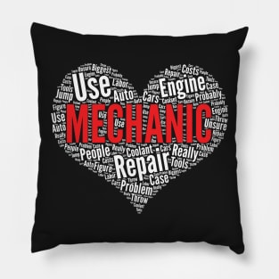 Mechanic Heart Shape Word Cloud Design design Pillow