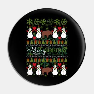 Bison Ugly Christmas Sweater Santa Bison Christmas Gift Pin