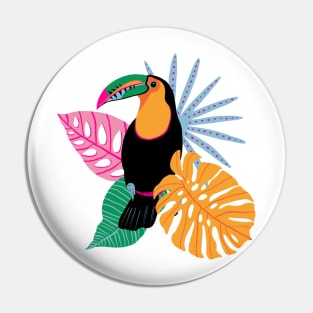 Toucan with Tropical Leaves Pin