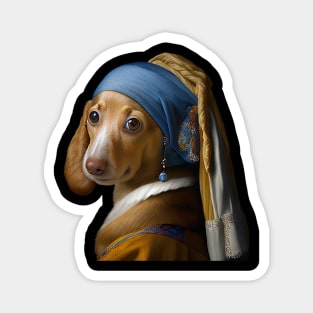 Dachshund With The (Blue) Pearl Earring Magnet