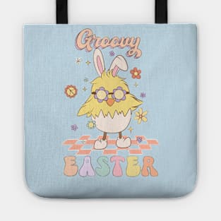 Groovy Easter Funny Chick with Bunny Ears Dancing on the floor Tote