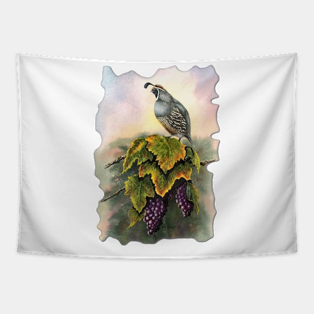 Vineyard Quail Tapestry by Dave Bartholet Wildlife Art