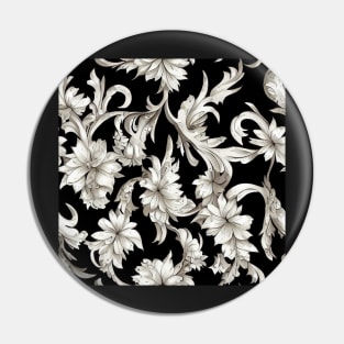 Black and White Vintage Floral Cottagecore Gothic Romantic Flower Peony Rose Leaf Design Pin