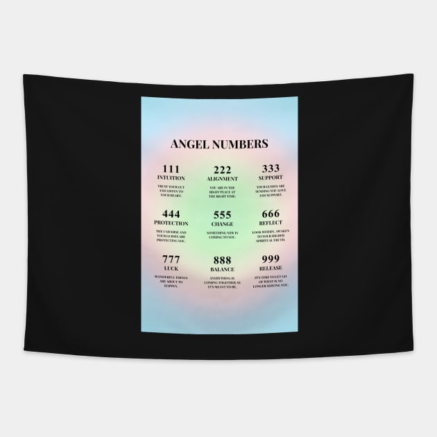 Angel Numbers Chart Rainbow Aura Tapestry by mystikwhale