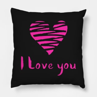 Pink Heart and I Love You Calligraphy Pillow