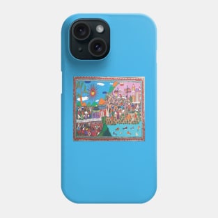 Amate bark painting mexican folk art ethnic boho chic design bold colors landscape Phone Case