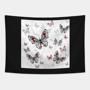 Seamless Pattern of Gray Butterflies Tapestry