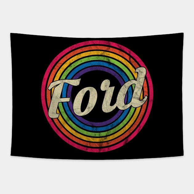 Ford - Retro Rainbow Faded-Style Tapestry by MaydenArt