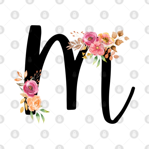 Letter M With Watercolor Floral Wreath by NatureGlow