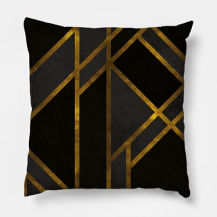 Midnight Black Luxury Art Deco Tiles Pillow