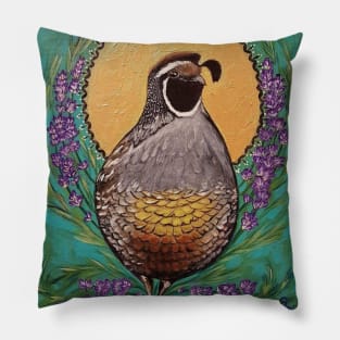 Quail sun lavender painting Pillow