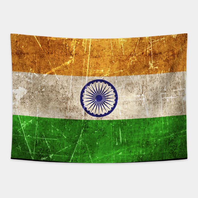 Vintage Aged and Scratched Indian Flag Tapestry by jeffbartels