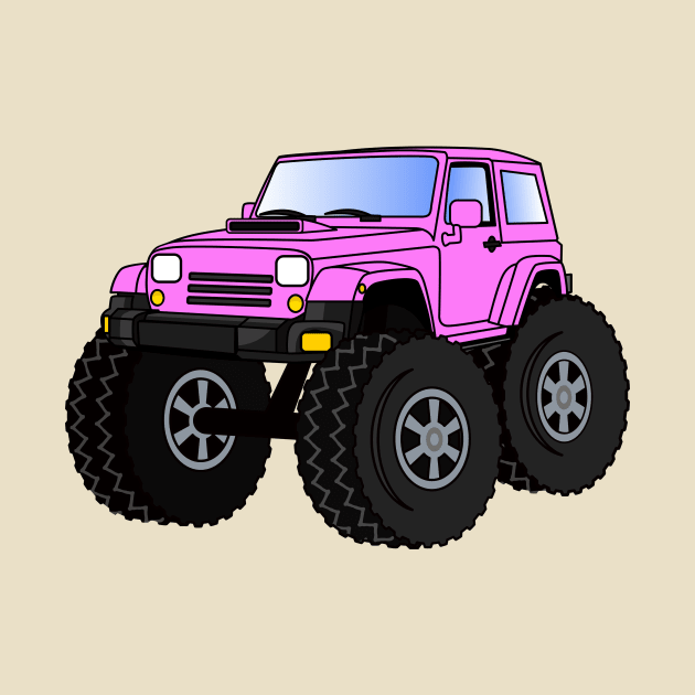 Pink monster truck cartoon illustration by Cartoons of fun