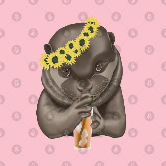 Cute otter with a cocktail and a wreath on his head. by KateQR