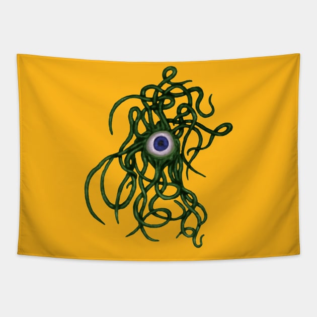 Single-Eyed Weird Cephalopoda With Numerous Tentacles Green Tapestry by taiche