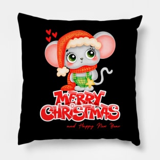 Cute Cartoon mouse Christmas T Shirt Pillow