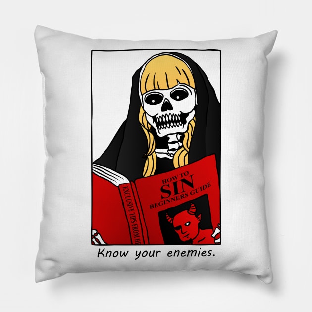 Nun & The Book of Sin Pillow by sadpanda