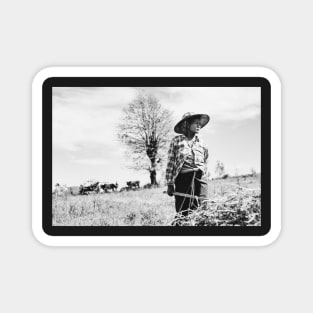 Portrait of Female Burmese Farmer Standing in Field Magnet